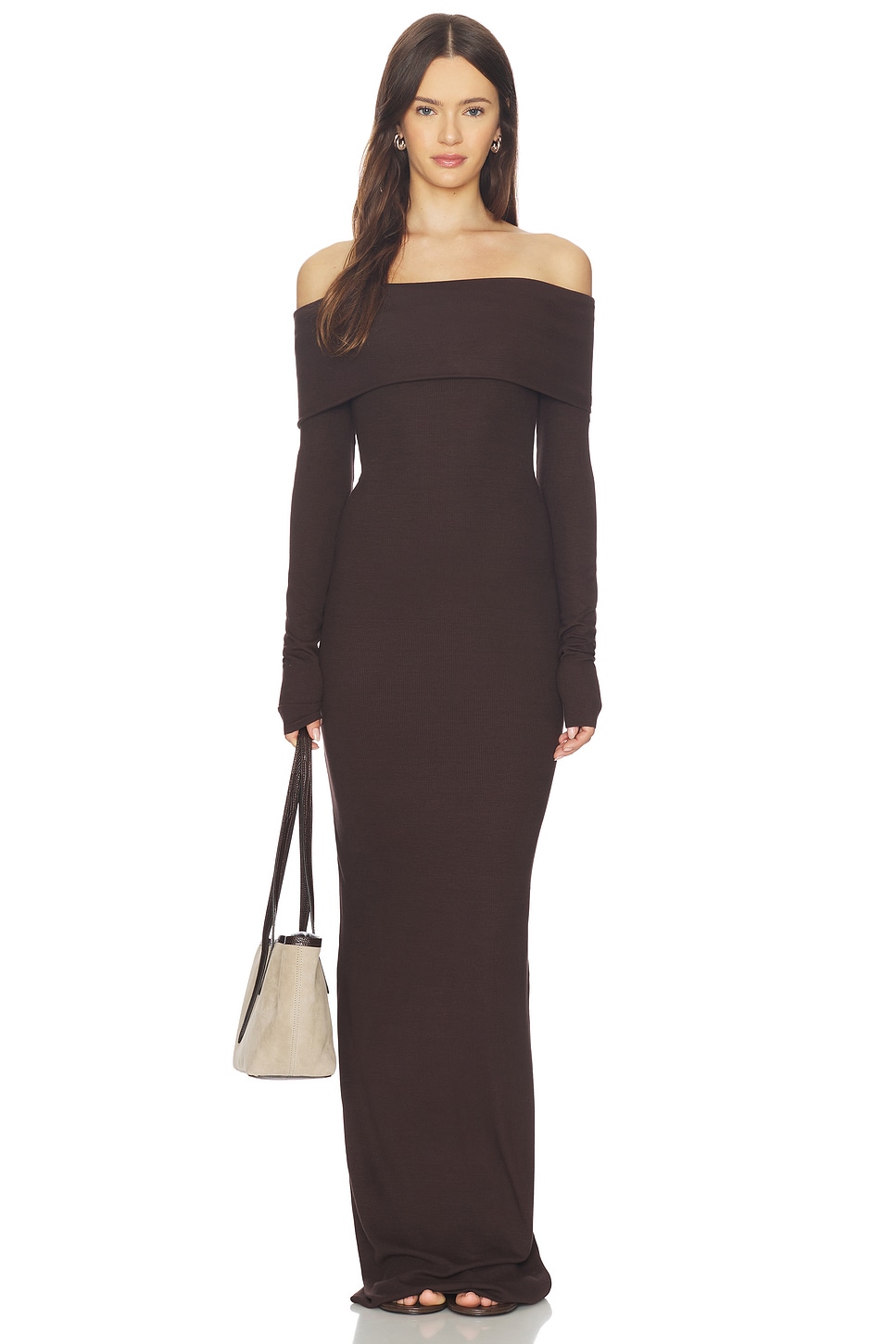 Eterne Long Sleeve Off Shoulder Maxi Dress in Espresso | REVOLVE Eterne Long Sleeve Off Shoulder Maxi Dress in Espresso | REVOLVE