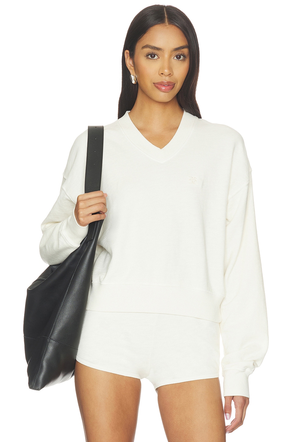 Lightweight French Terry Cropped V-neck Sweatshirt