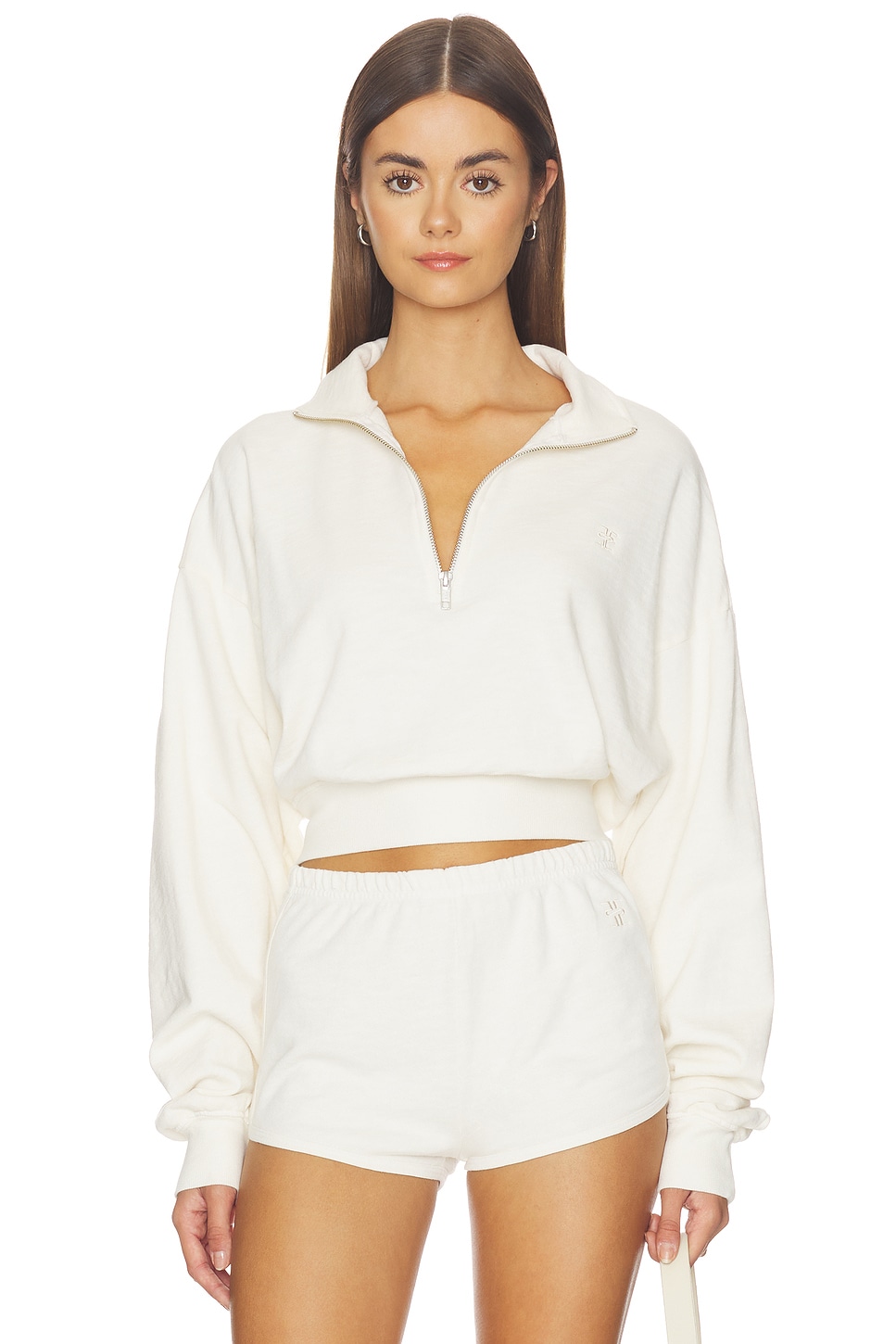 Eterne Cropped Half-zip Sweatshirt in Bone | REVOLVE