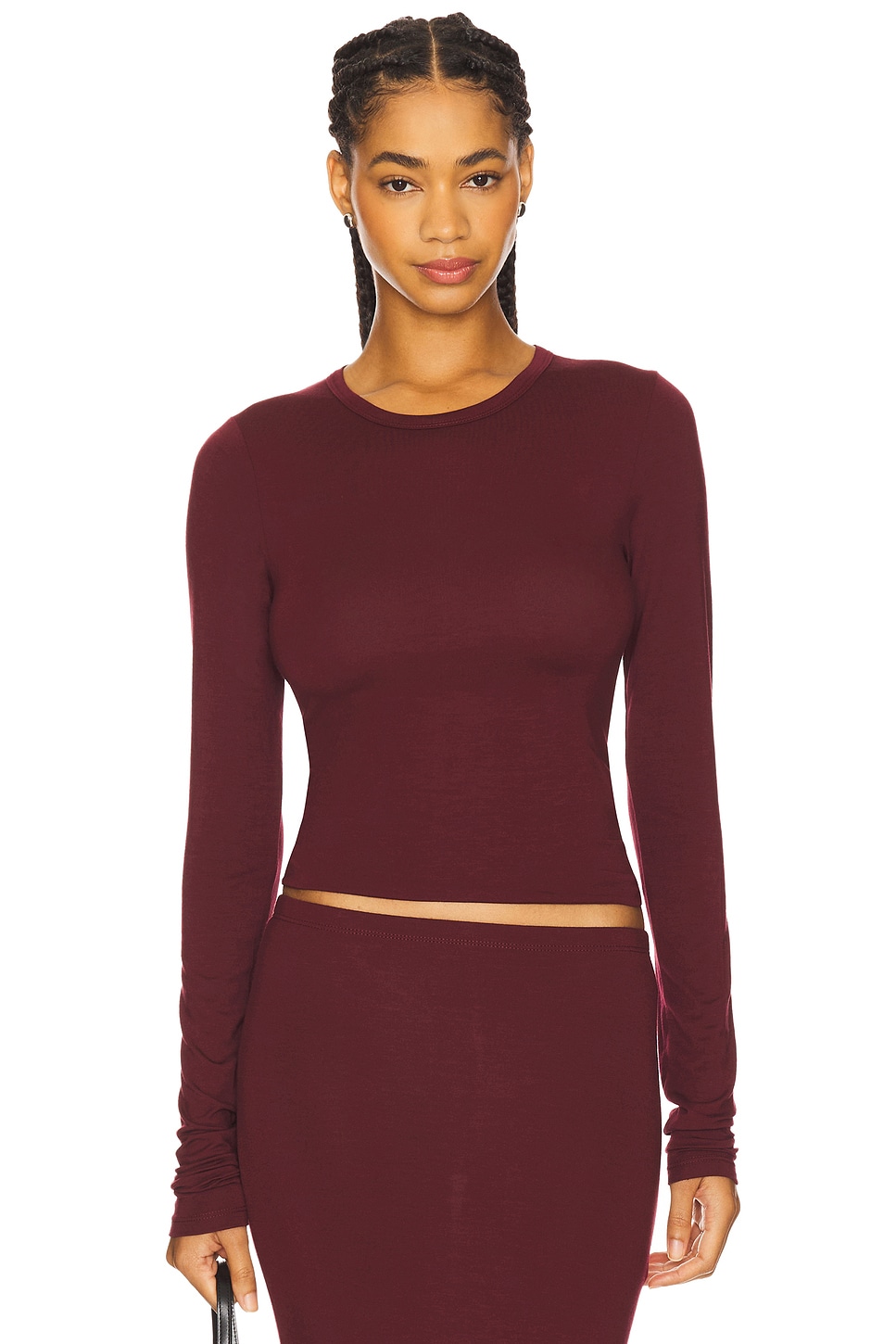 ÉTERNE Fitted Crewneck Long Sleeve Soft Jersey T-Shirt Plush - Main Image