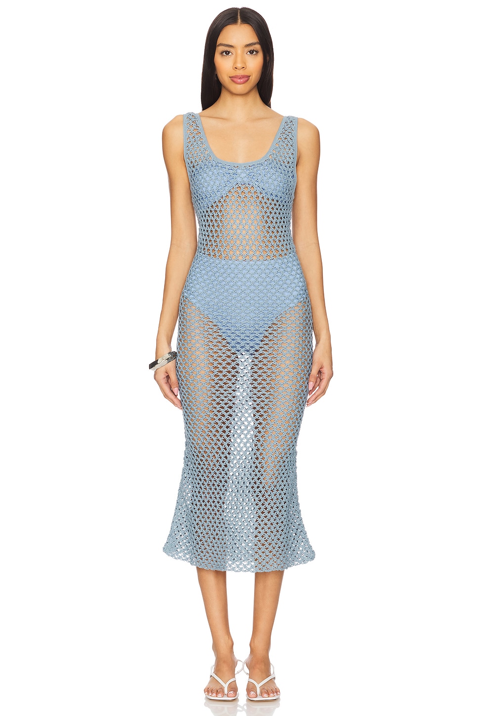 white christmas dresses Light Blue Crochet Top Maternity Maxi Dress With Open Back main image 1