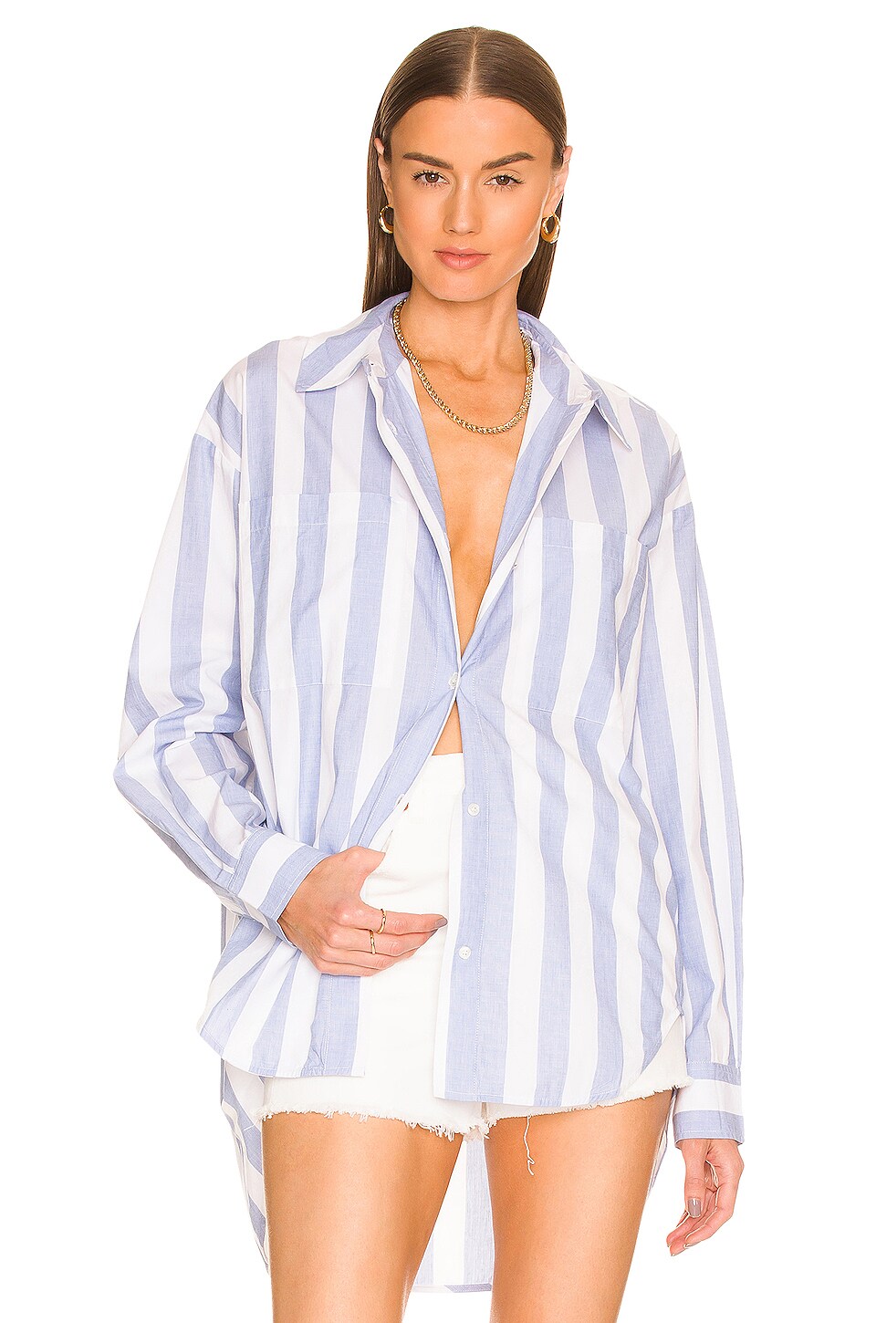 Essentiel Antwerp Binki Oversized Pockets Shirt in Spa Blue