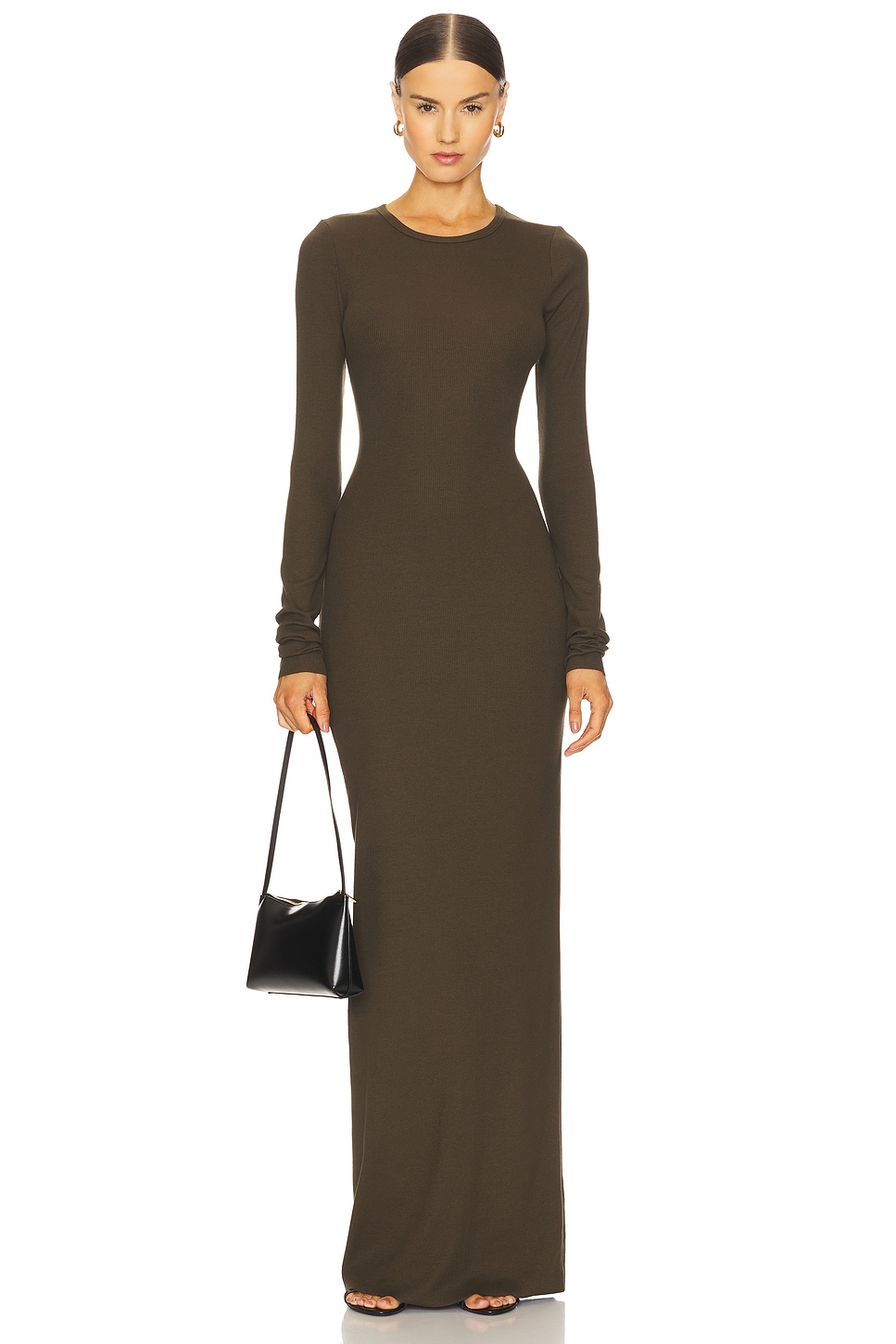 ÉTERNE Long Sleeve Crewneck Maxi Dress