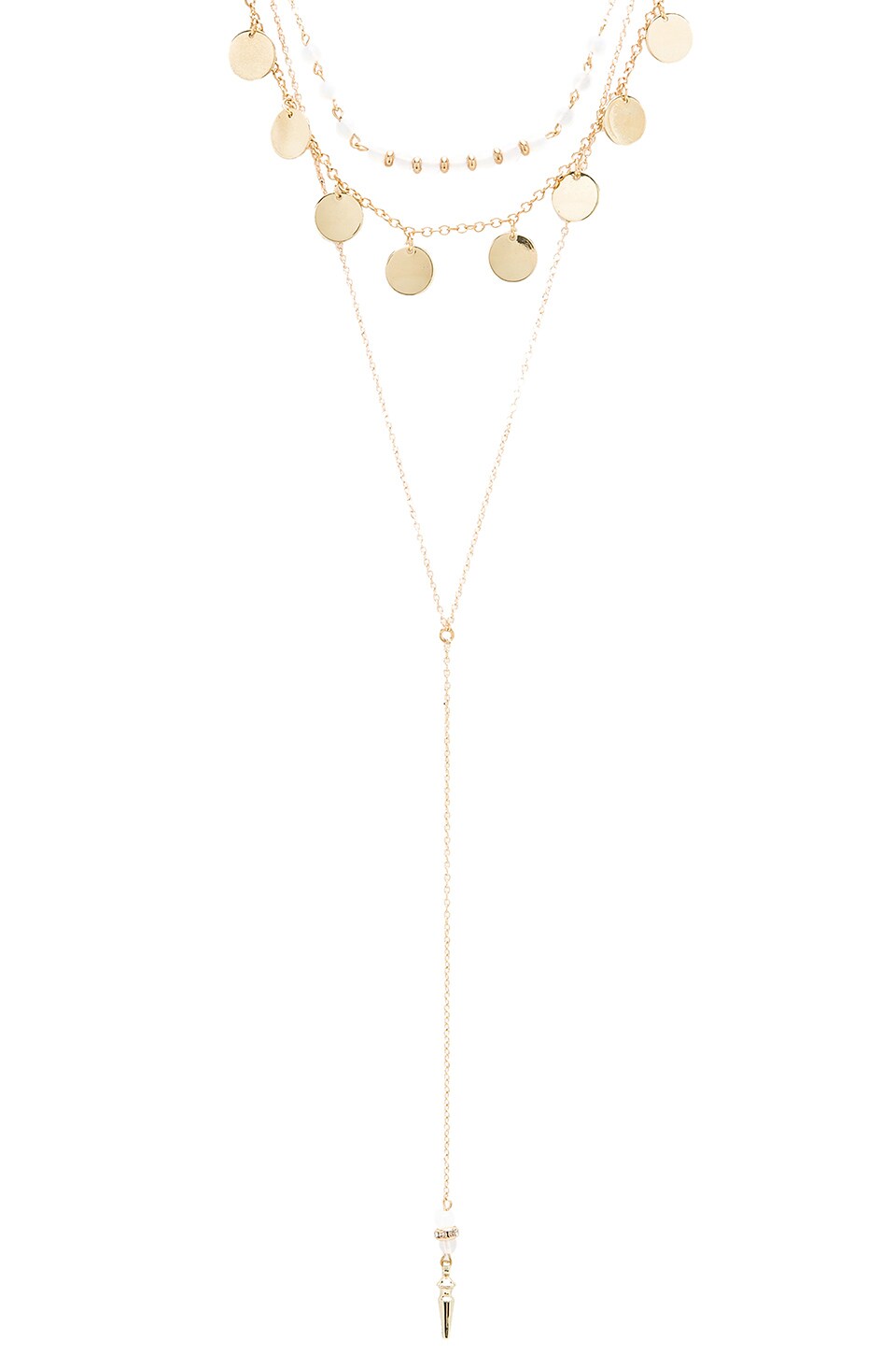 Ettika Layered Beaded Disc lariat Necklace in Gold & Opal