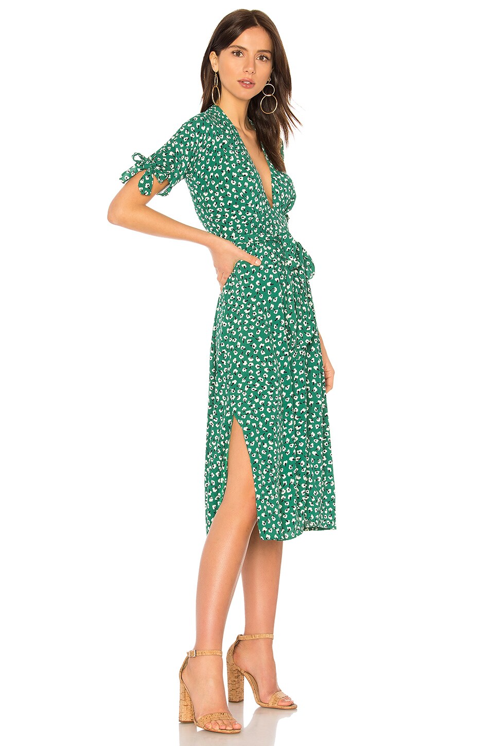 FAITHFULL THE BRAND Nina Midi Dress in Vintage Bloom Print Green
