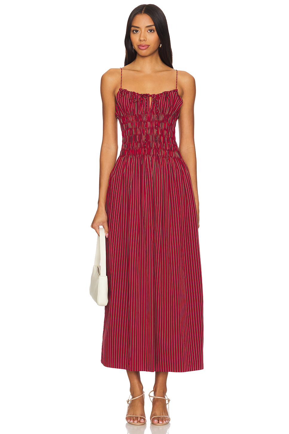 FAITHFULL THE BRAND Aya String Midi Dress in Wine Stripe | REVOLVE