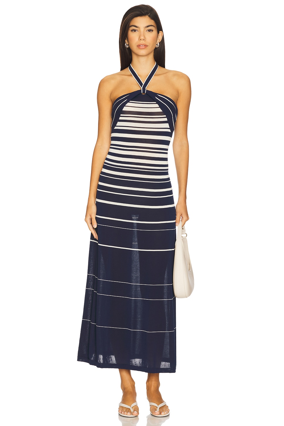 FAITHFULL THE BRAND Axel Maxi Dress in Accordion Stripe Cream Navy
