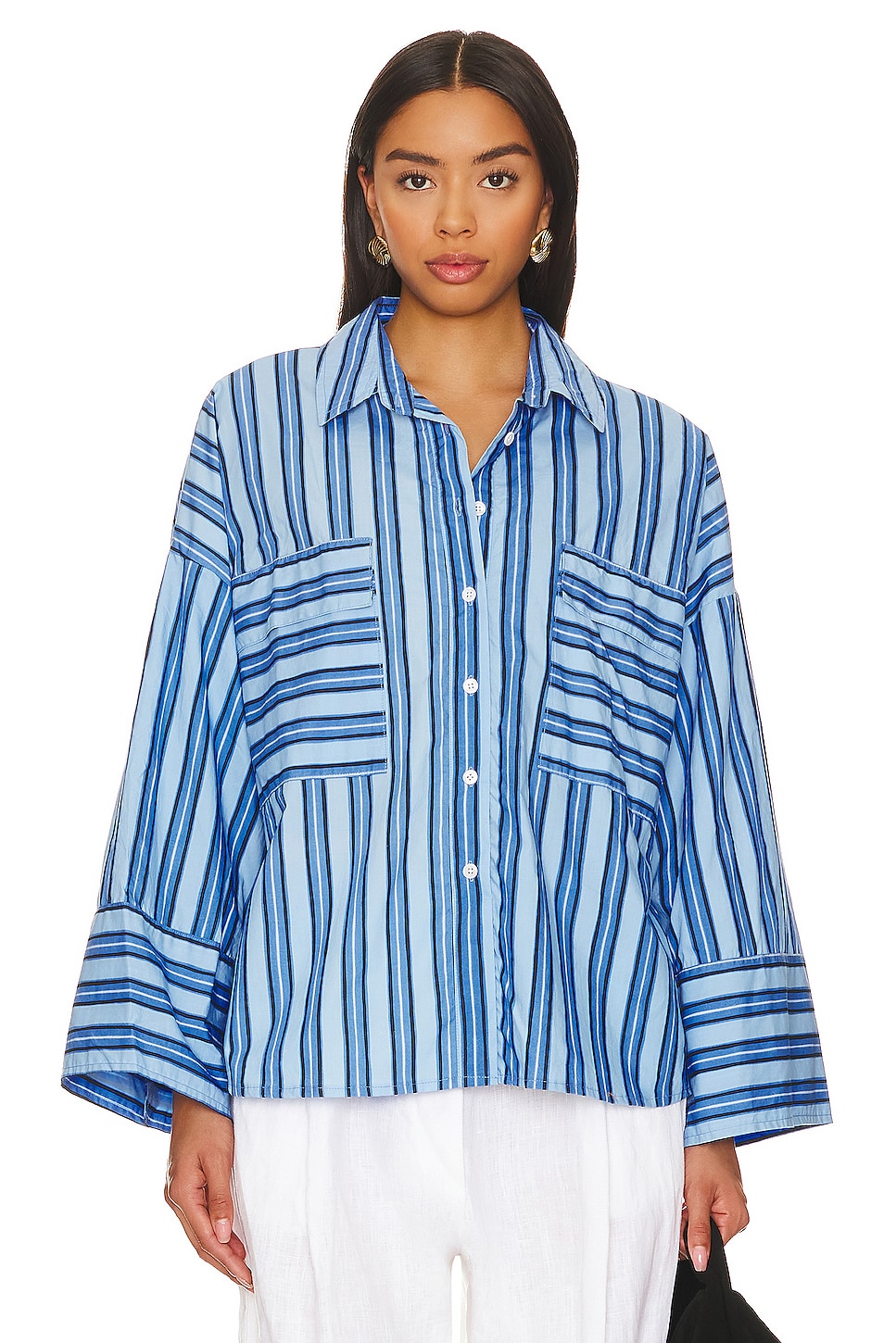 FAITHFULL THE BRAND Tasha Shirt in Akaia Stripe Blue | REVOLVE