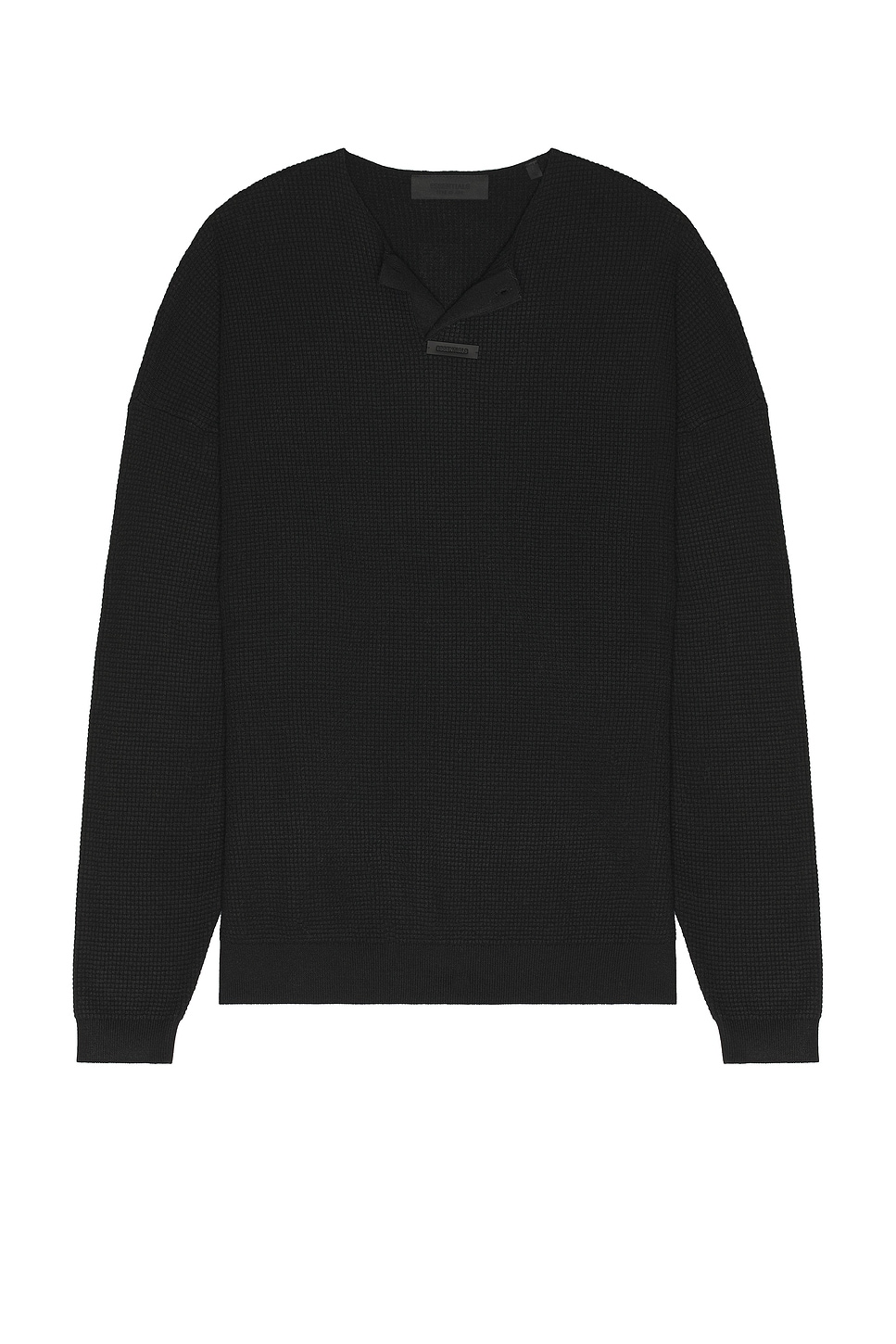 Fear of God ESSENTIALS Waffle Henley Sweater in Black | REVOLVE
