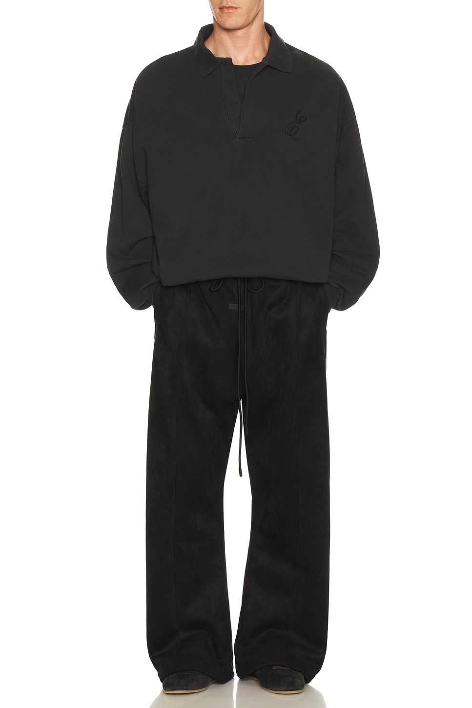 Fear of God ESSENTIALS Classic Polo Sweatshirt in Vintage Black | REVOLVE