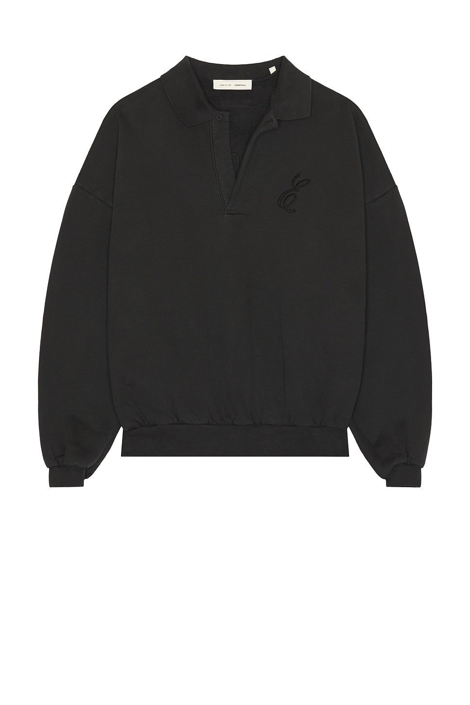 Fear of God ESSENTIALS Classic Polo Sweatshirt in Vintage Black | REVOLVE