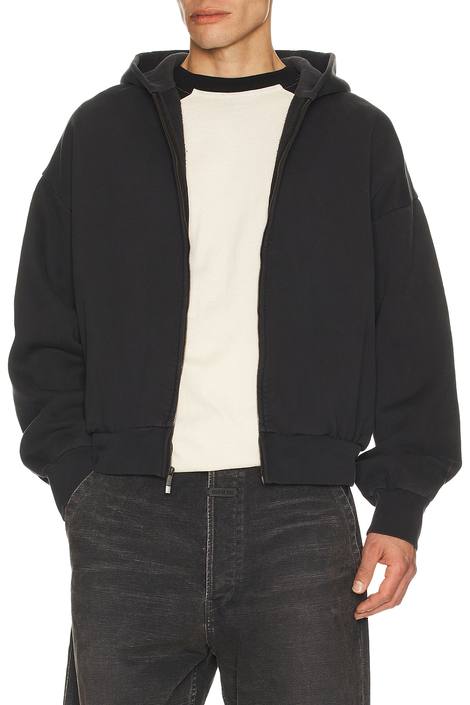 Fear of God ESSENTIALS Classic Full Zip Hoodie in Vintage Black | REVOLVE