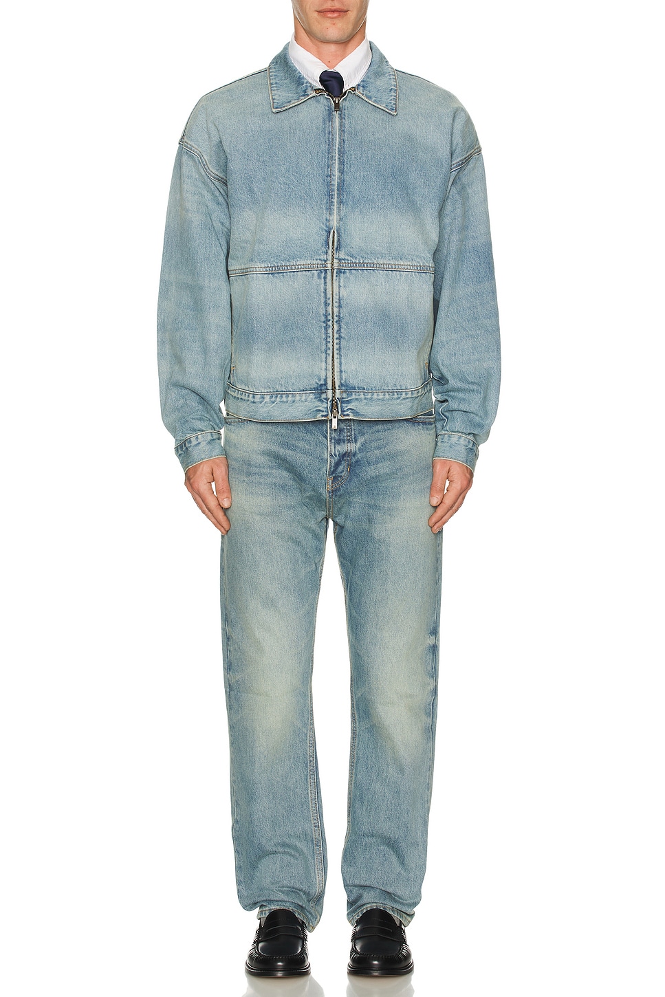 Fear of God ESSENTIALS Denim Trucker Jacket in Vintage Blue