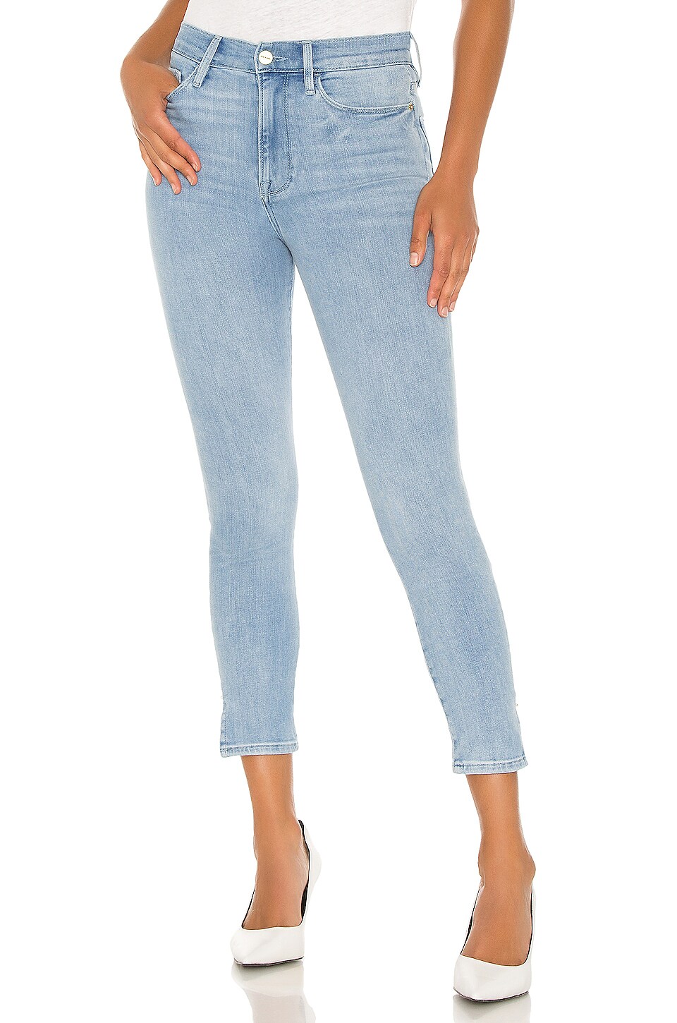 FRAME Ali High Rise Cigarette Slit Rivet in Carnation | REVOLVE