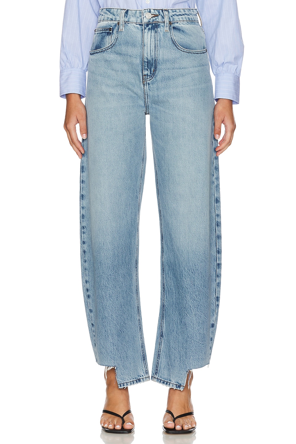 FRAME Long Barrel Released Inside Step Fray in Divine | REVOLVE