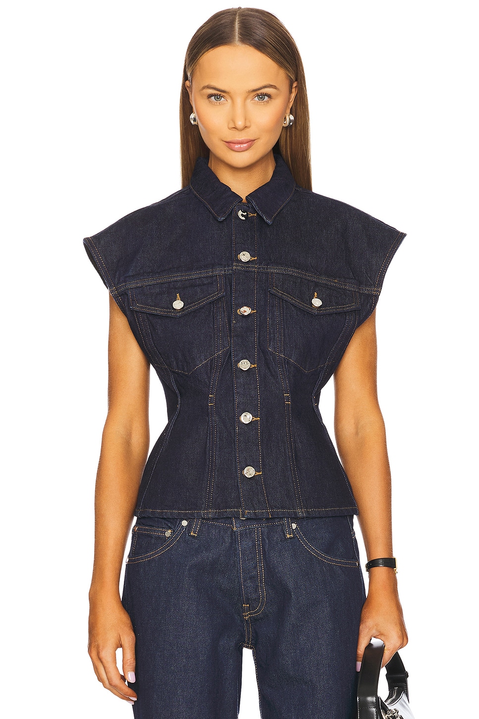 FRAME Nipped Vest in Rinse | REVOLVE