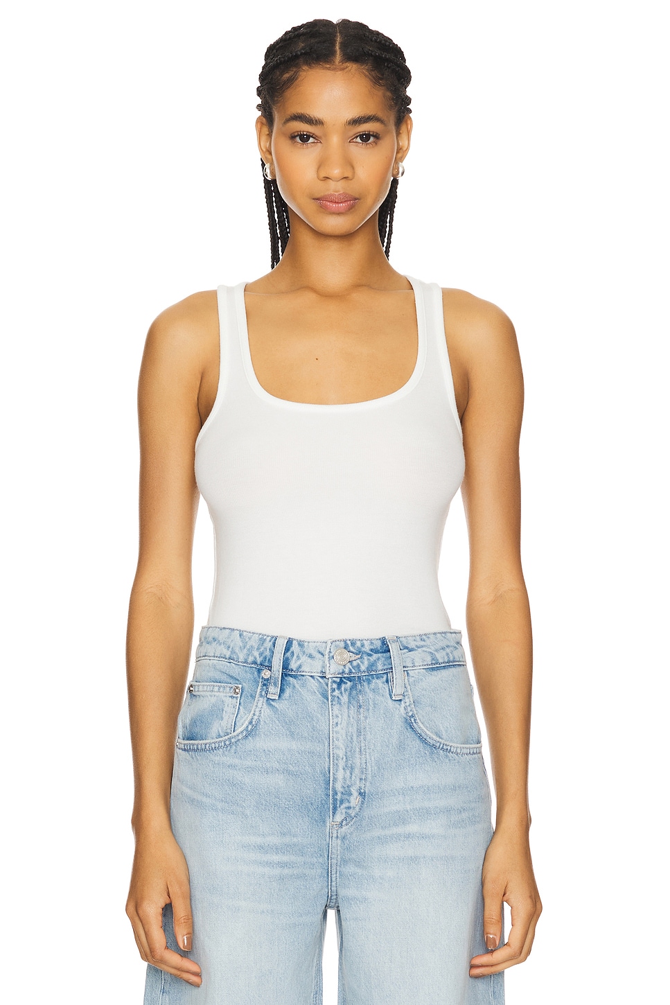 Rib Scoop Neck Tank in White