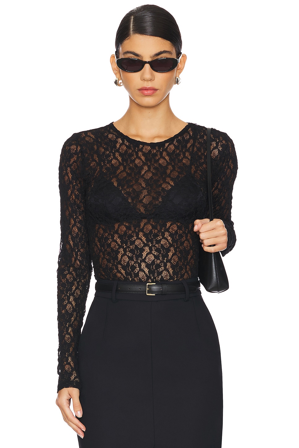 FRAME Mesh Lace Top in Black | REVOLVE