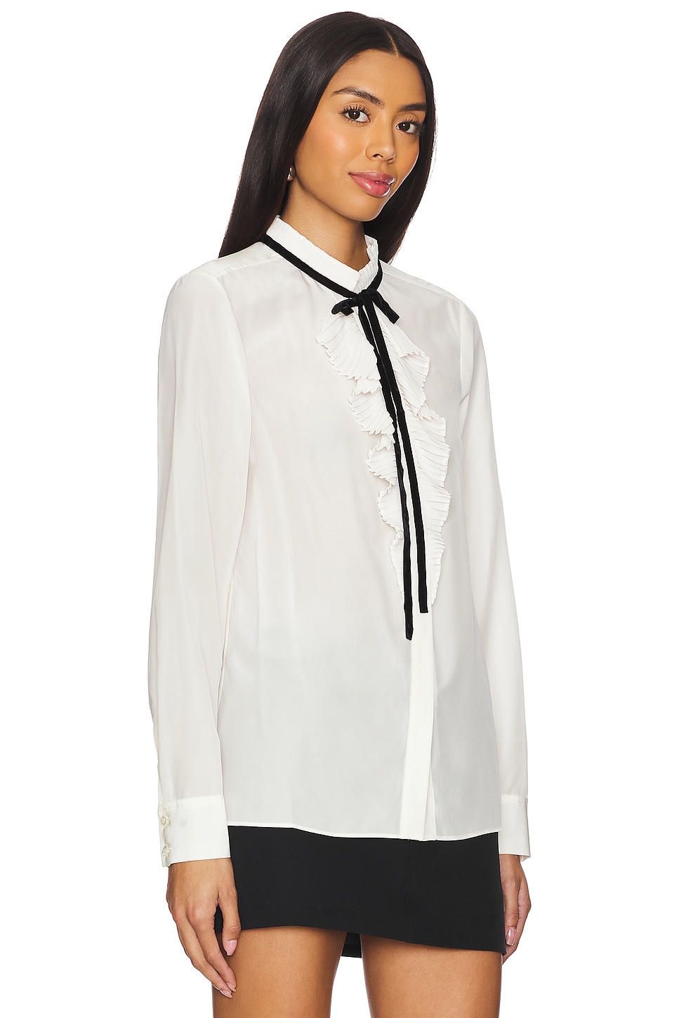 FRAME Tie Ruffle Blouse in Cream | REVOLVE