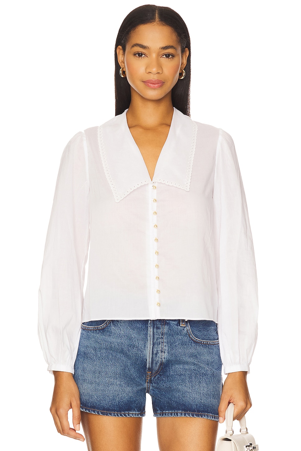 FRAME The Eyelet Sailor Blouse in White | REVOLVE