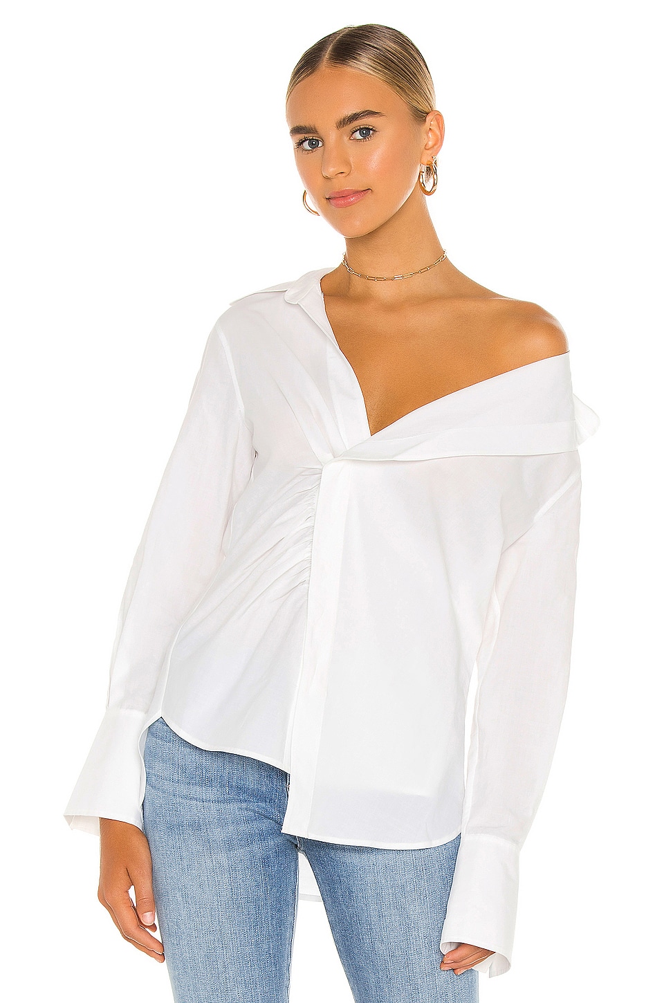 FRAME Asymmetrical Shirt in Blanc | REVOLVE