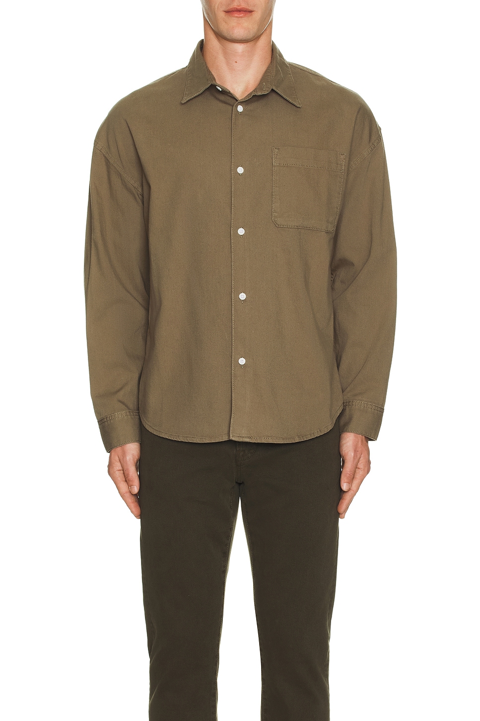 FRAME Long Sleeve Relaxed Denim Shirt in Taupe | REVOLVE