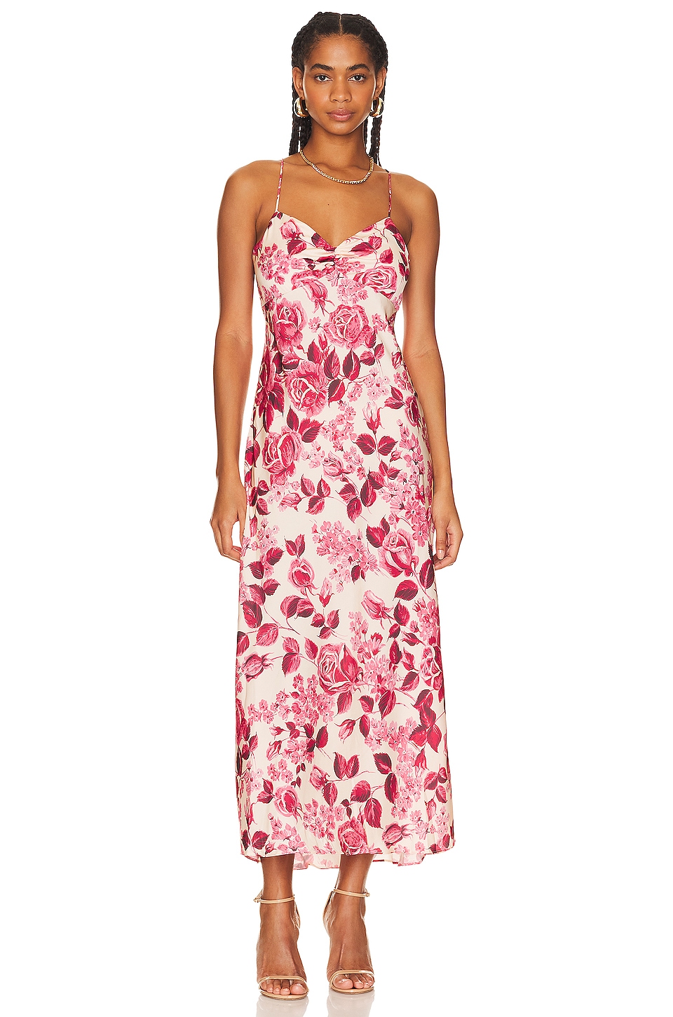 Lucia Midi Slip Dress In Hot Pink