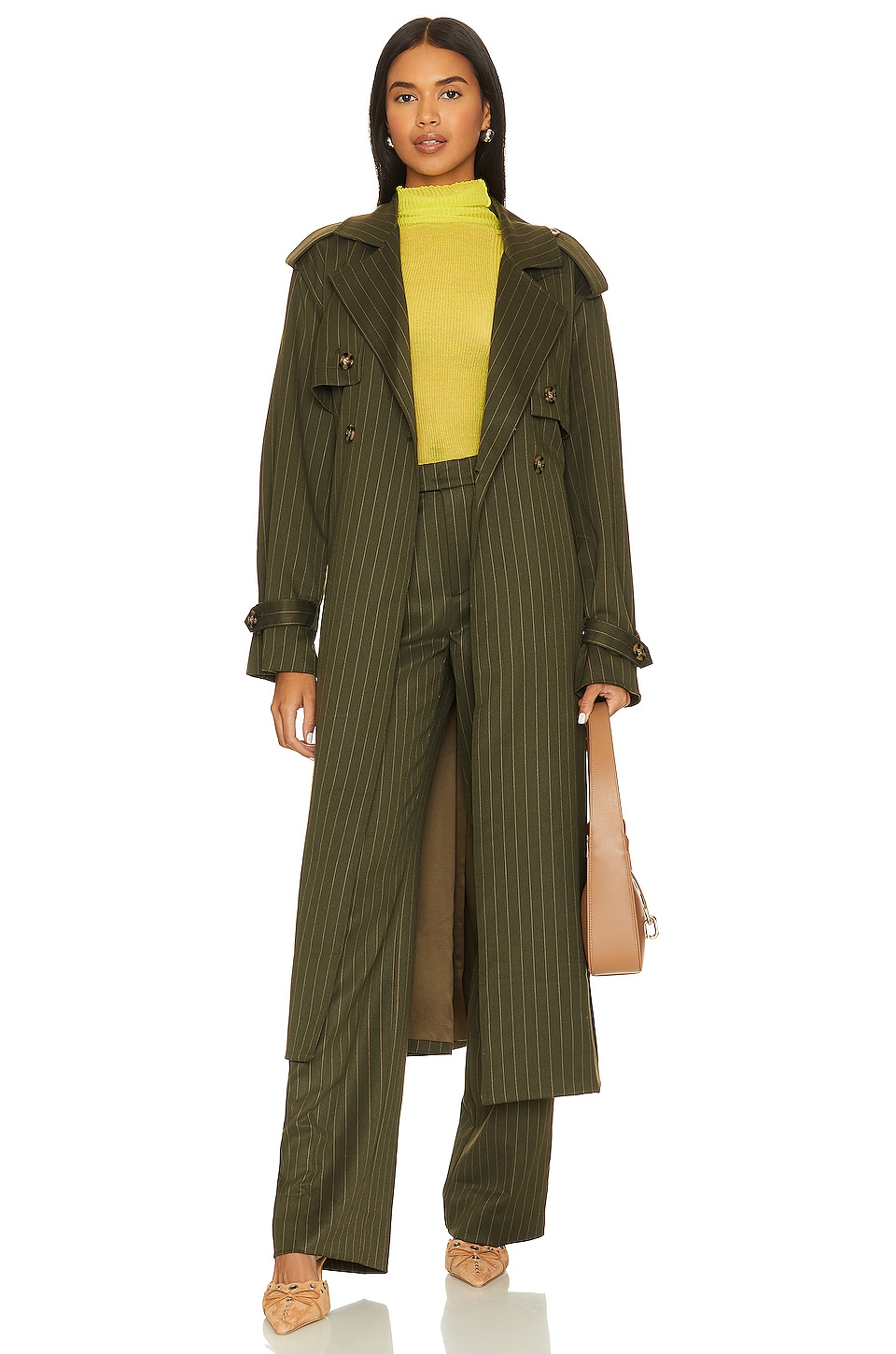 Favorite Daughter Charles Trench Coat in Green Stripe