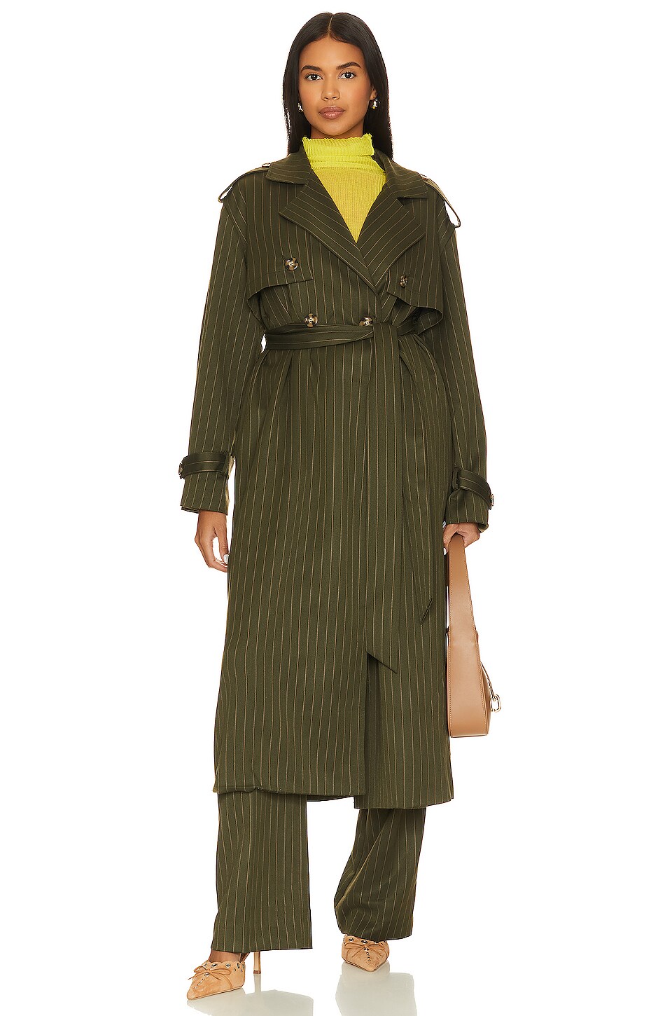 Favorite Daughter Charles Trench Coat in Green Stripe