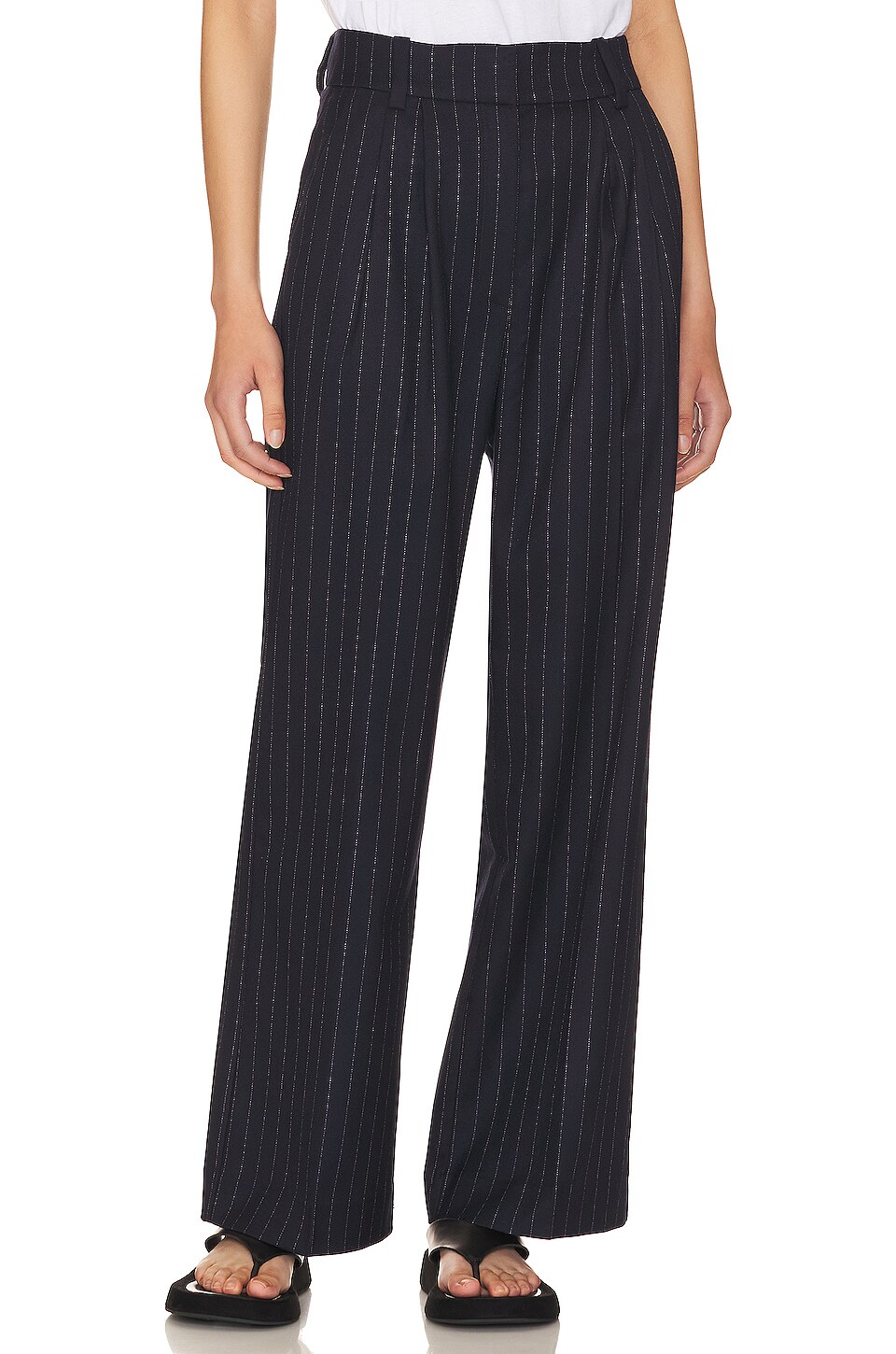 Favorite Daughter The Favorite Pant Shortie in Navy Pinstripe | REVOLVE