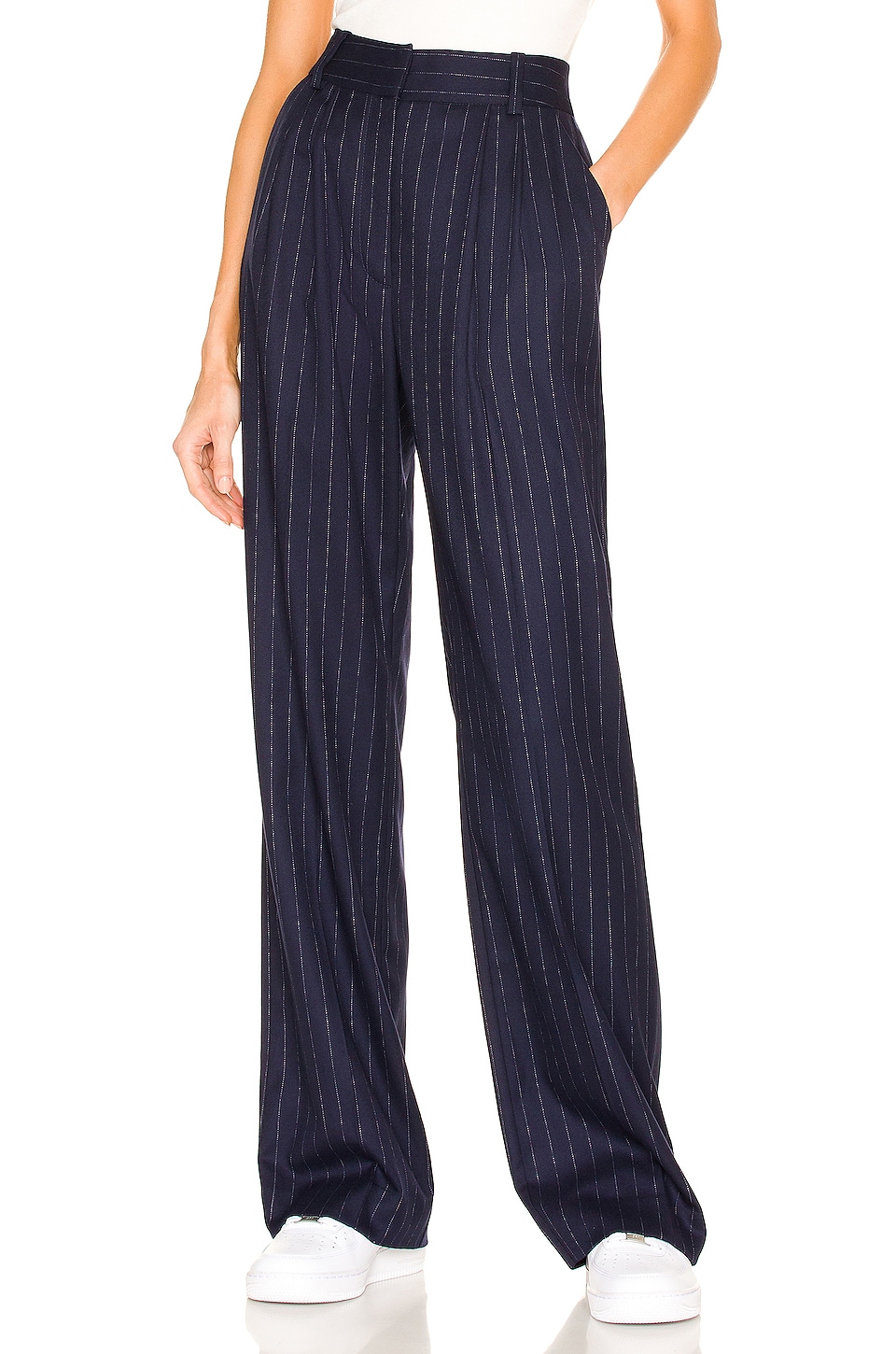 WIDE LEG PINSTRIPE PANTS - Navy blue