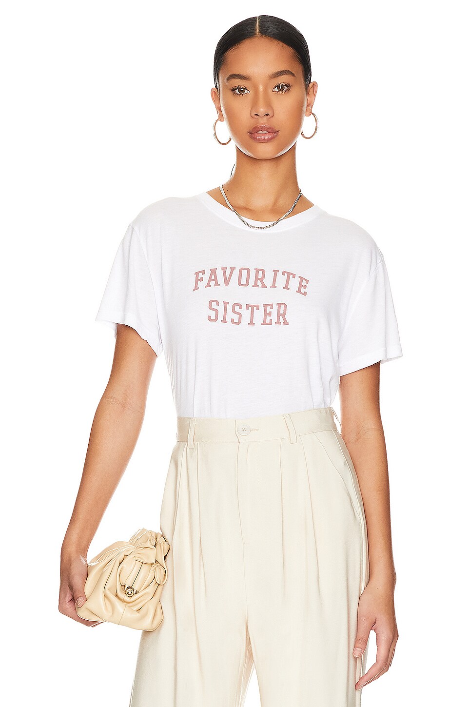 Favorite Daughter Favorite Sister Cropped Collegiate Tee in Bright White & Mauve | REVOLVE