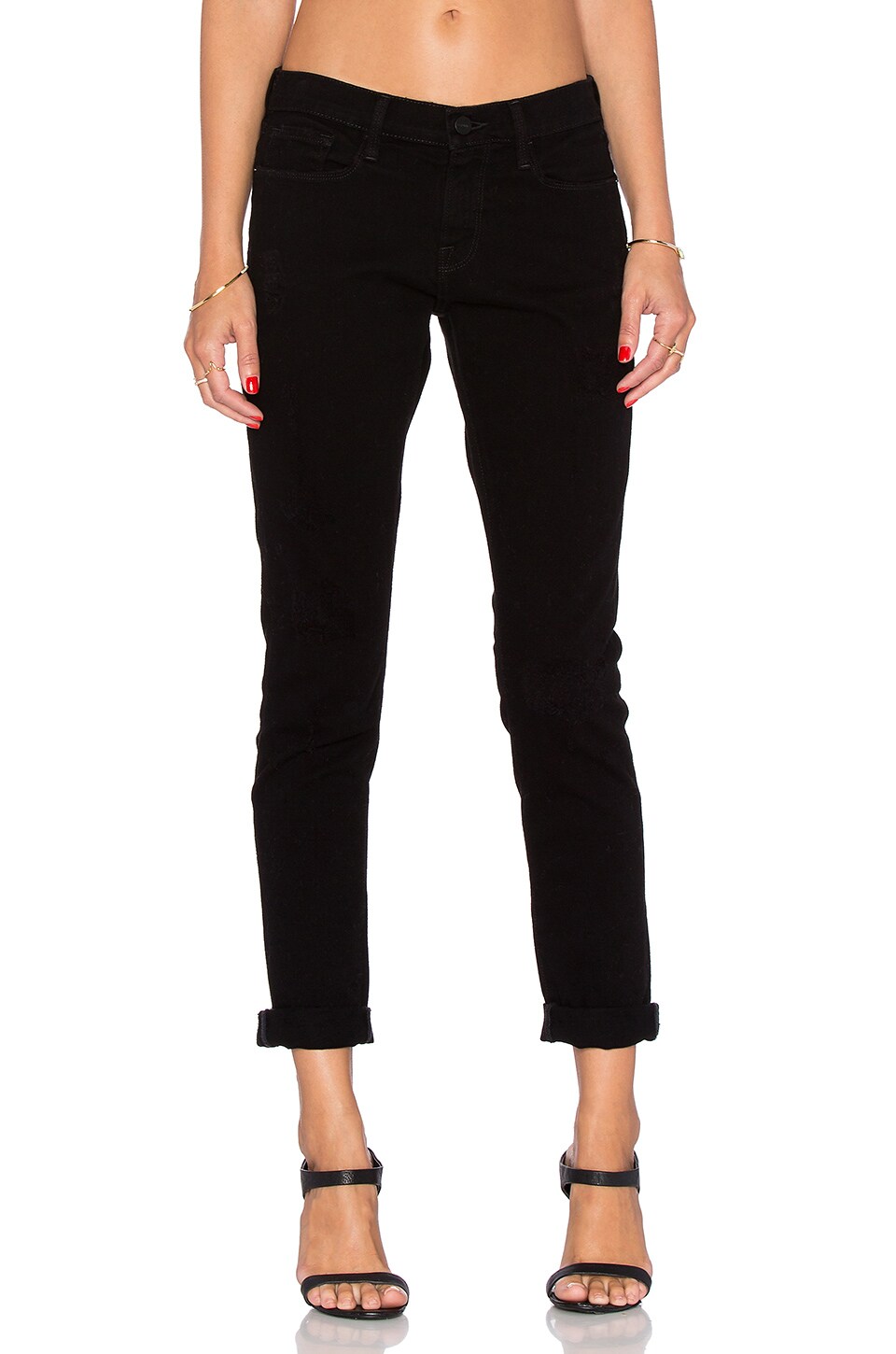 FRAME Denim Le Garcon Rip in Rip Noir REVOLVE