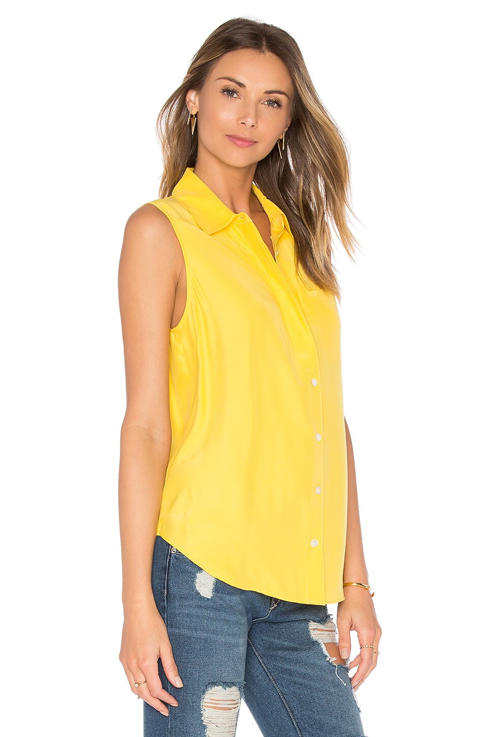 FRAME Denim Le Sleeveless Button Up in Canary Yellow