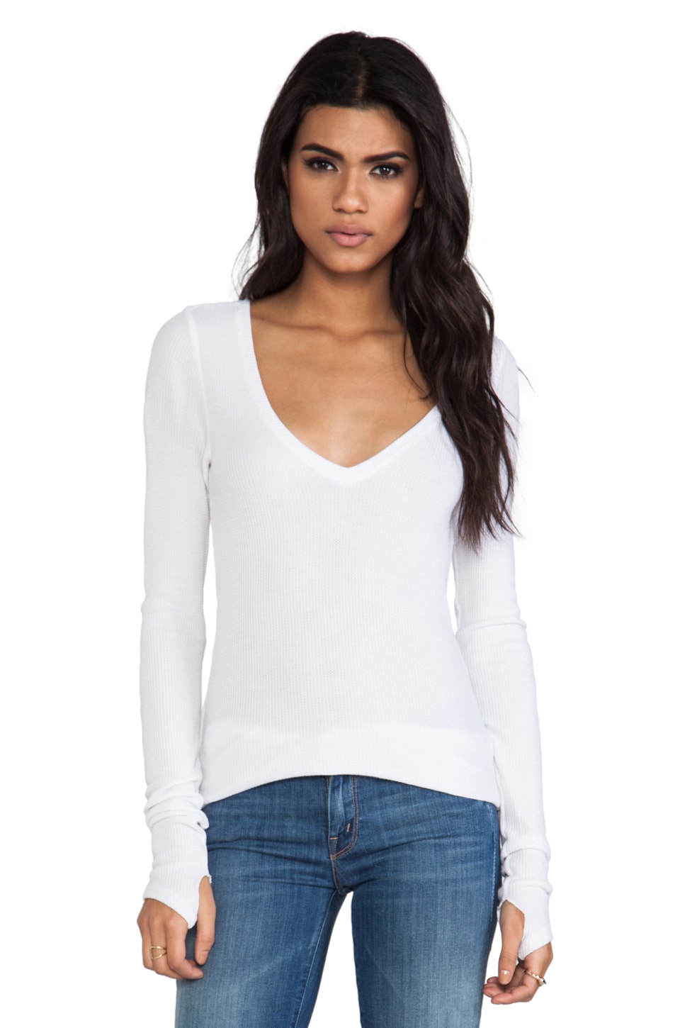 Feel the Piece Viper Thermal V Neck with Thumb Holes in White | REVOLVE