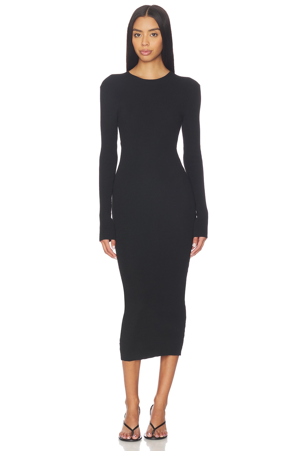 black ribbed dress long sleeve ECB Exclusive: Little Black Ribbed Cutout Slit Long Sleeve Dress, Black XL