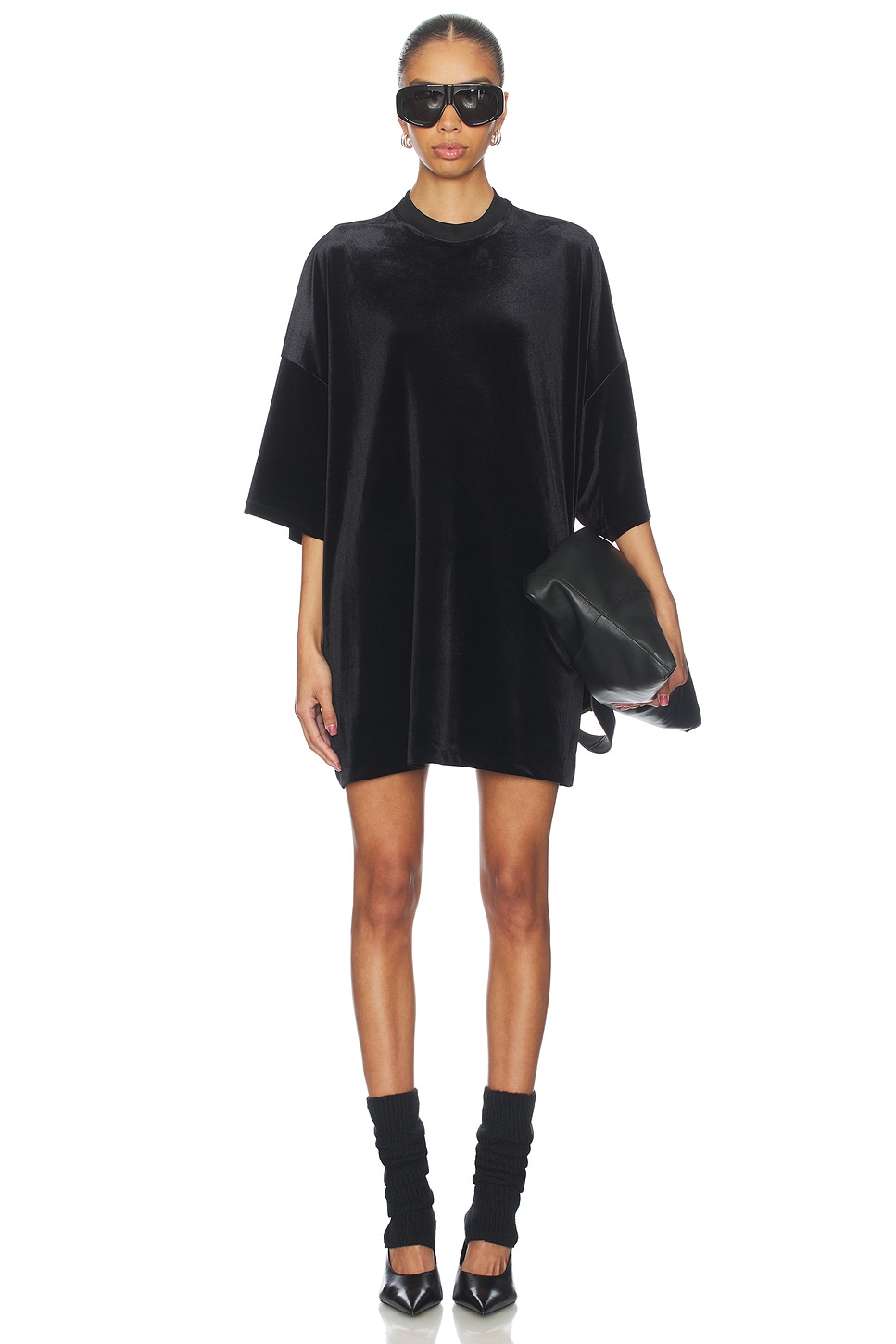 Fear of God ESSENTIALS 90's Shirt Dress in Vintage Black | REVOLVE