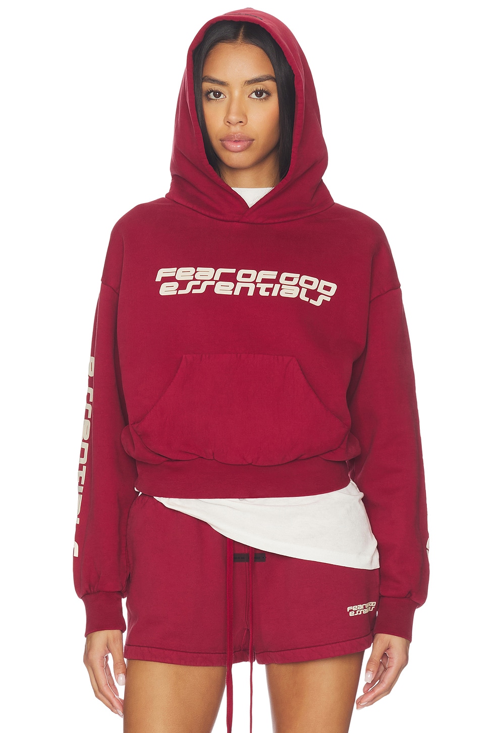ESSENTIALS fear of god レッド フード付きパーカー　Ｍ Fear of God Essentials Heavy Fleece Fullzip Hoodie Crimson Men's