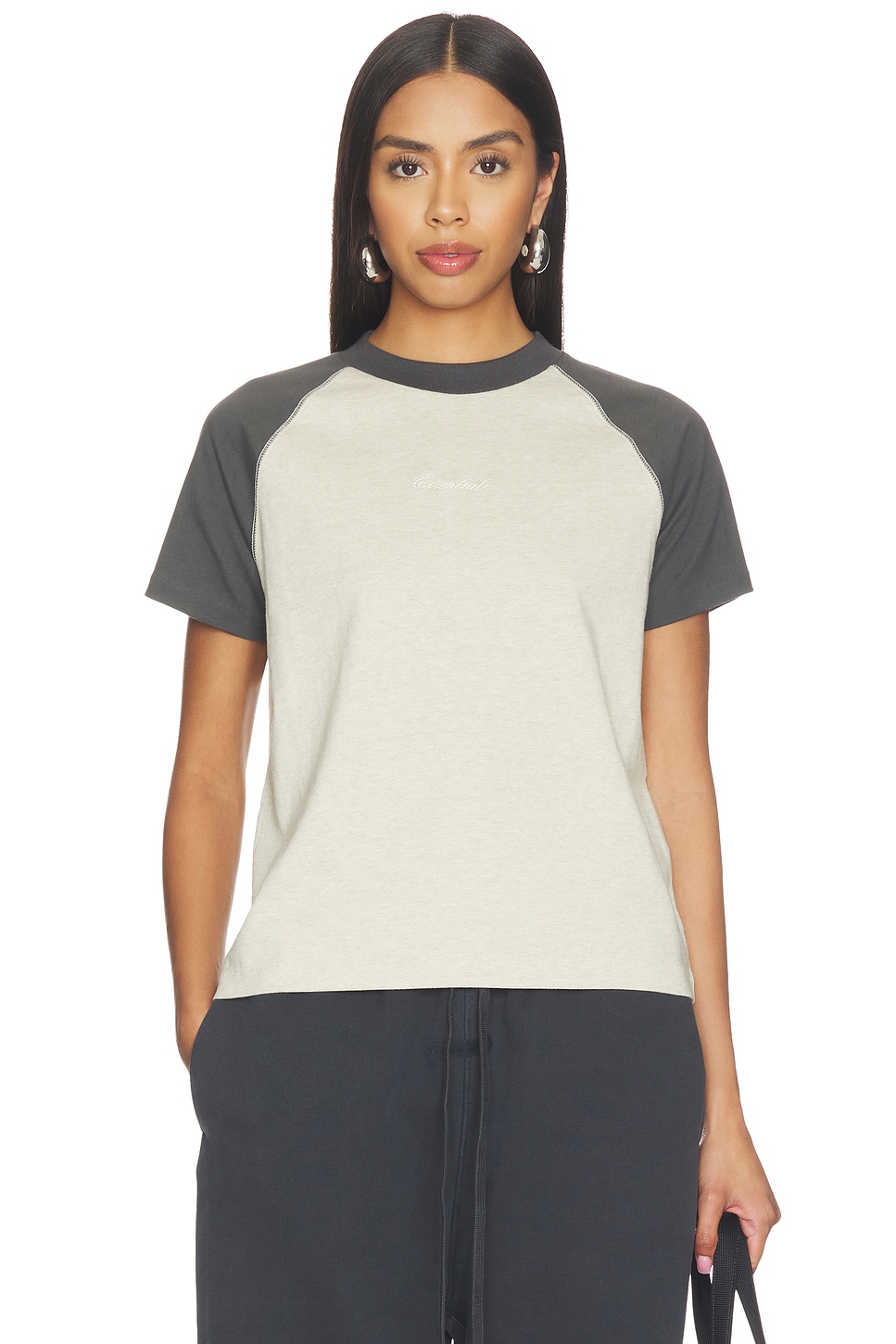 Signature Classic Fit Baseball Tee in Heather Stone & Iron Grey - thumbnail 2