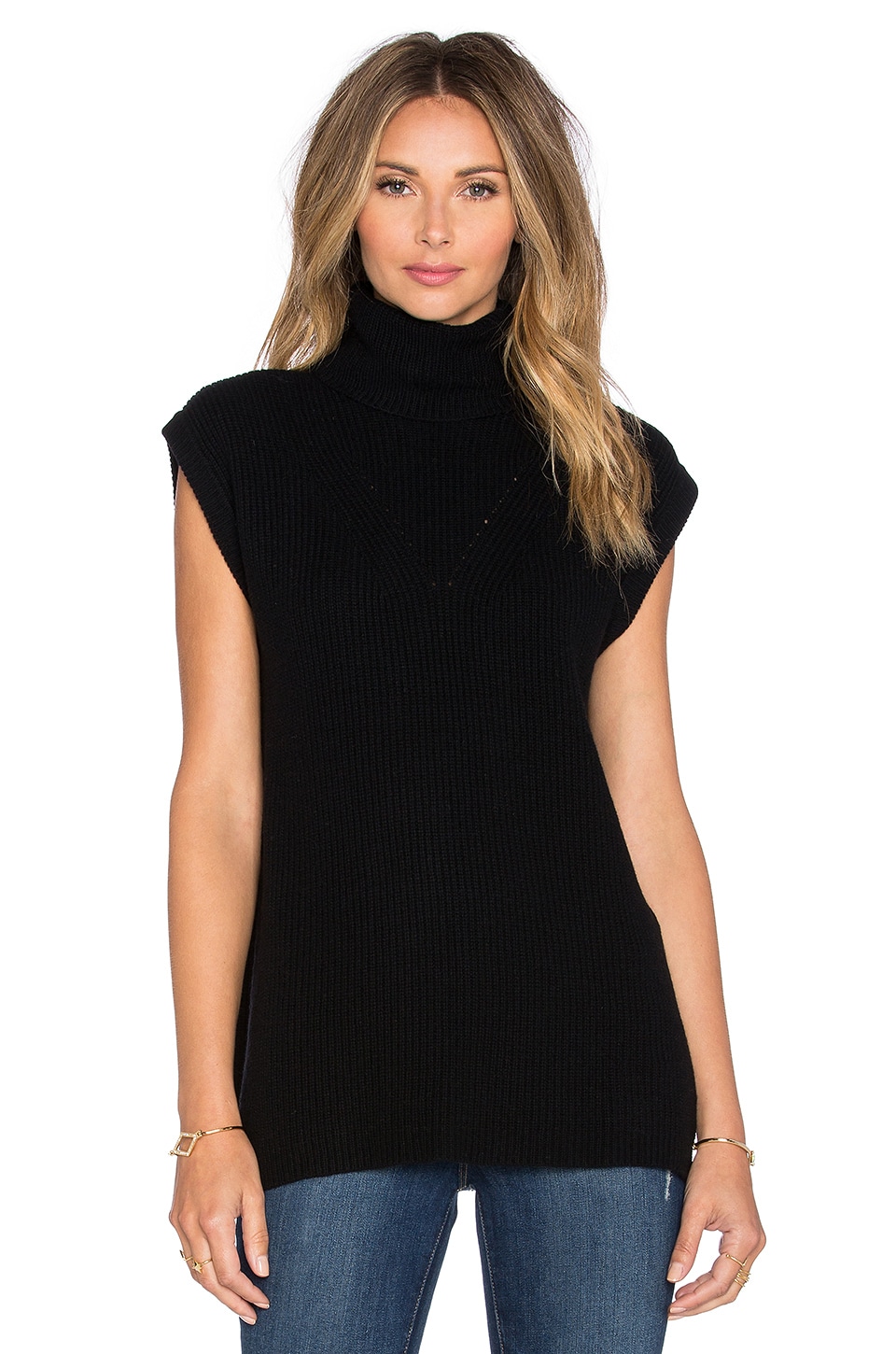 Fine Collection Turtleneck Short Sleeve Sweater in Black | REVOLVE