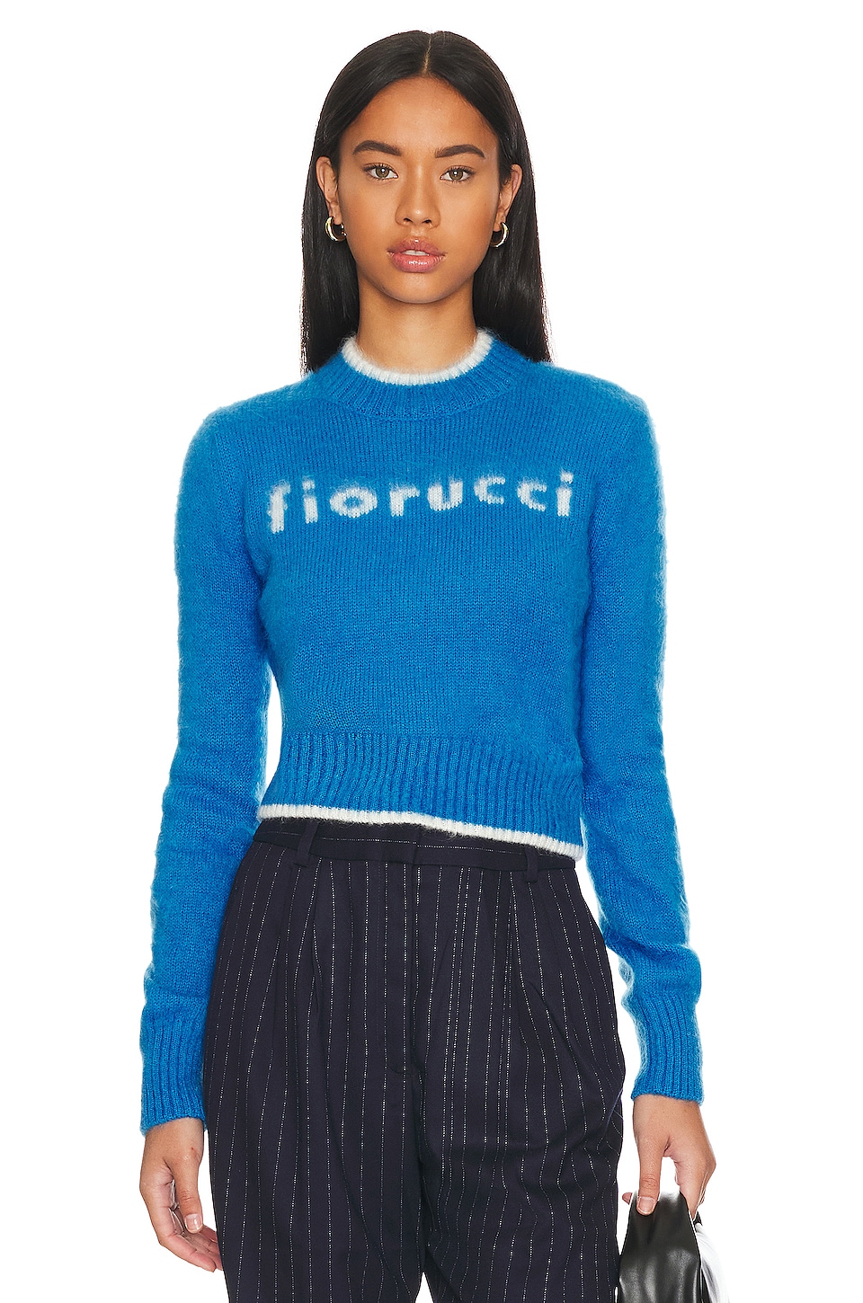 FIORUCCI Logo Cropped Sweater in Blue | REVOLVE