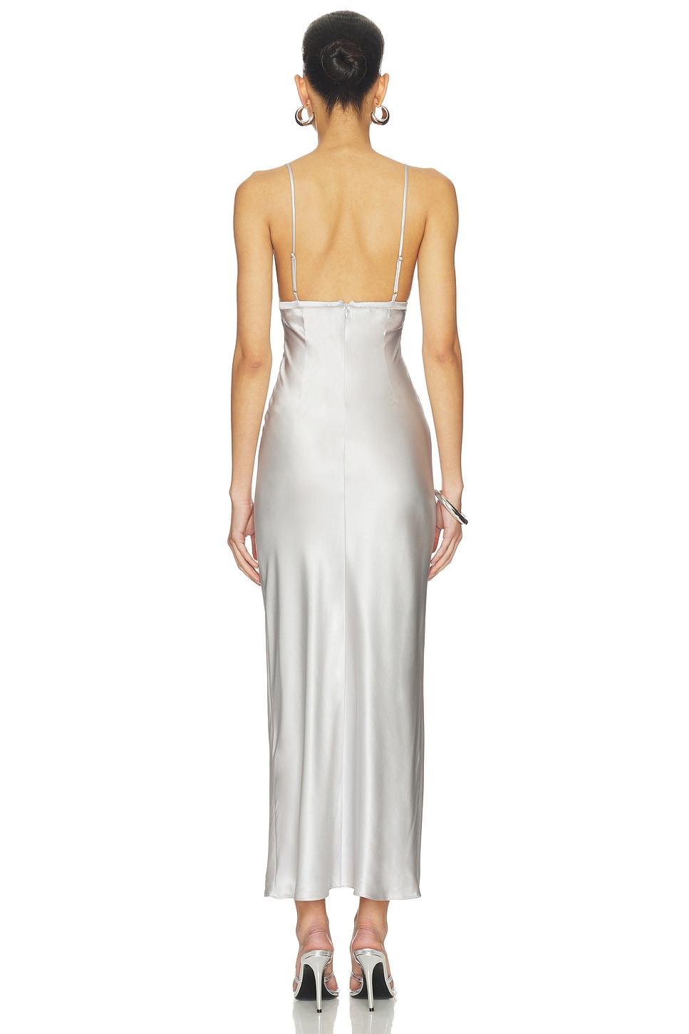 fleur du mal Foil Lily Embroidery Cutout Slip Dress in Platinum