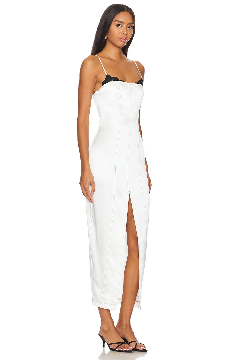Fleur du Mal Silk Maxi Dress W/ Lace Cups