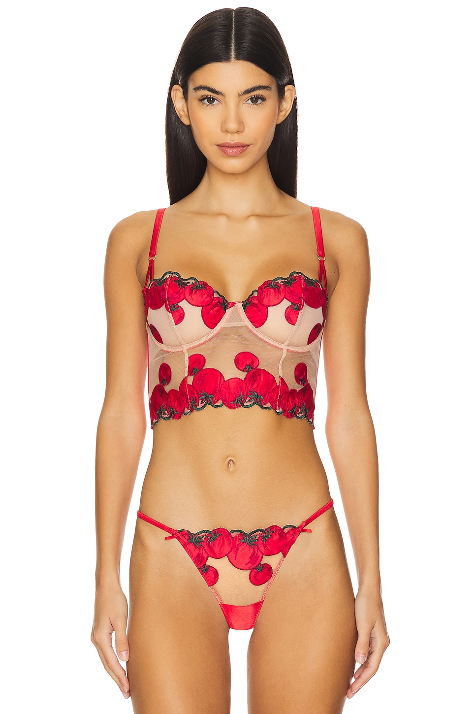 x REVOLVE Tomato Embroidery Longline Bra - Thumbnail 1