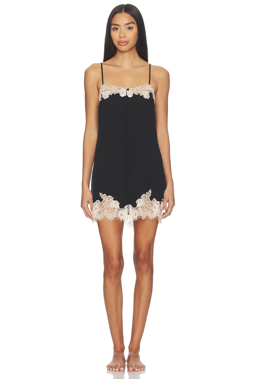 fleur du mal Juliet Lace Button Slip in Black | REVOLVE
