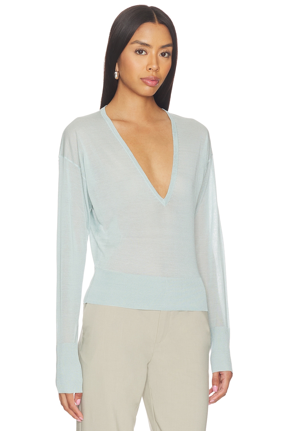 Sheer Knit V-neck Sweater - thumbnail 3
