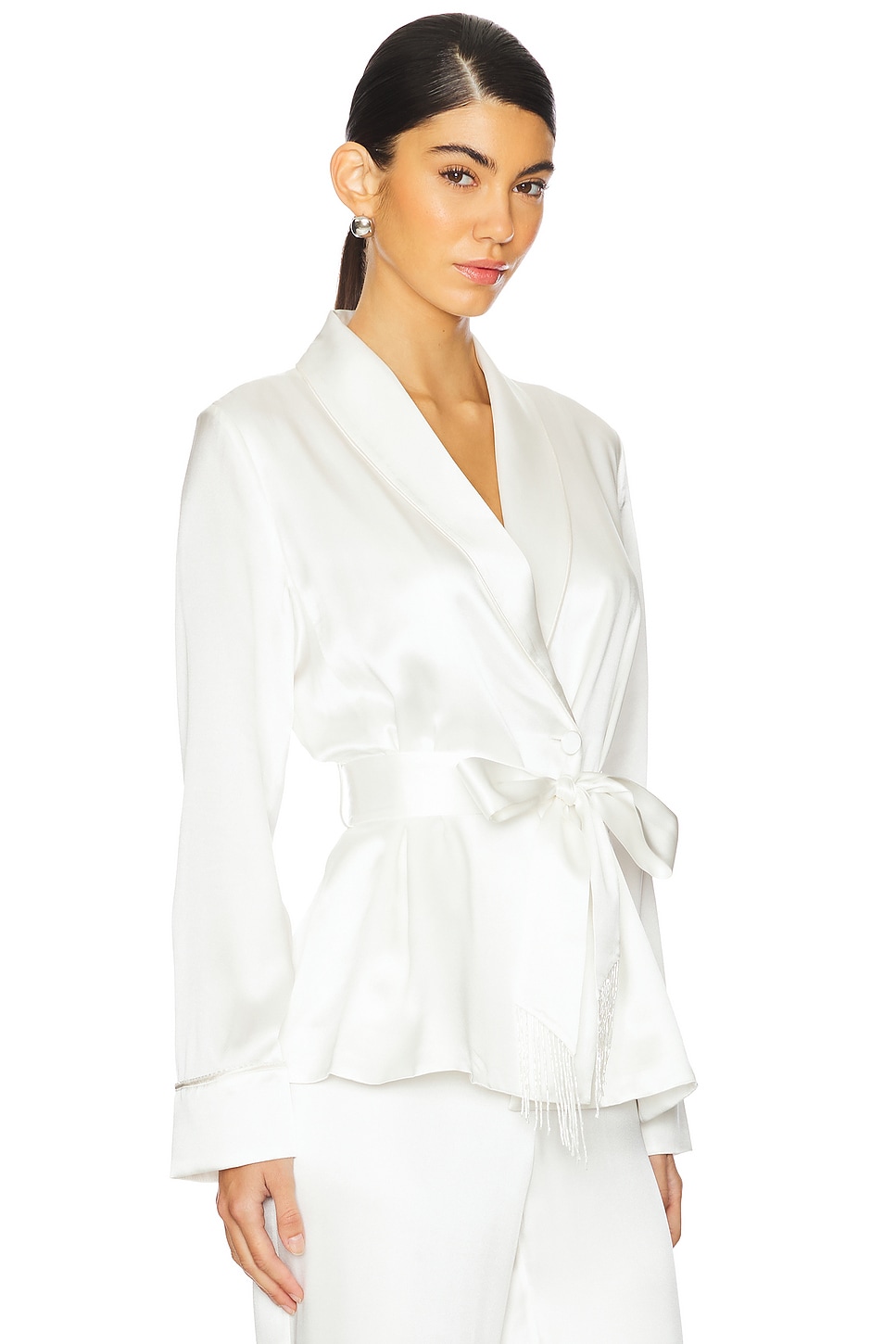 x Galia Lahav Beaded Fringe Silk Smoking Jacket - Thumbnail 2