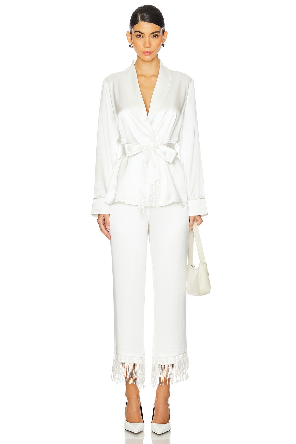 x Galia Lahav Beaded Fringe Silk Smoking Jacket