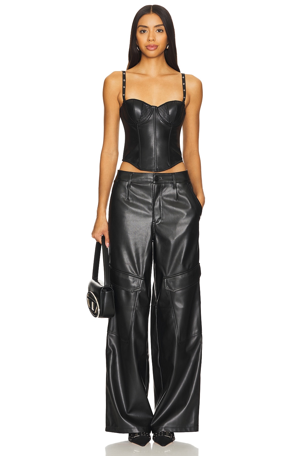 fleur du mal Faux Leather Grommet Bustier Top in Black | REVOLVE