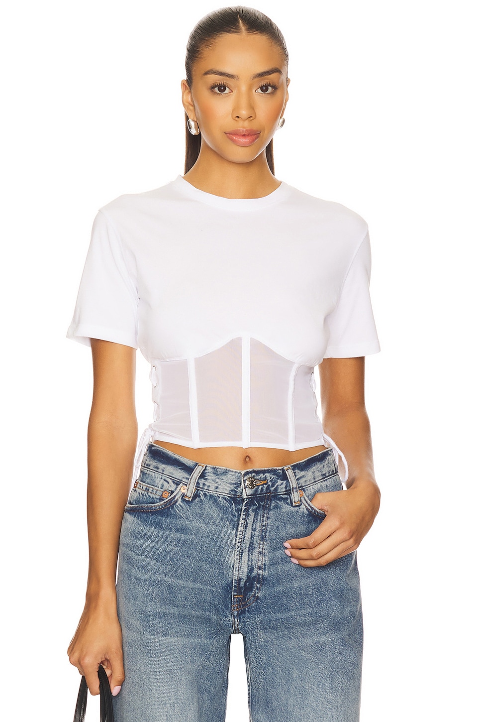 fleur du mal Sabrina Corset T-Shirt in Ivory | REVOLVE